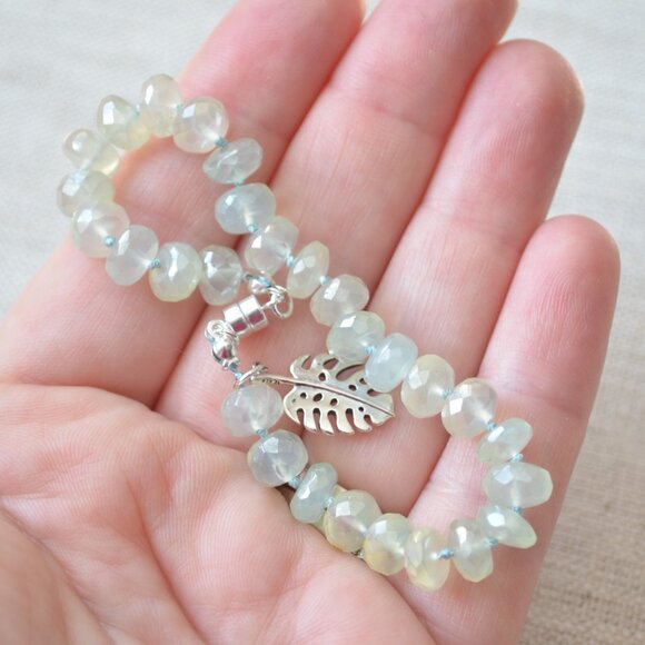 Hand Knotted Bracelet with Mystic Prehnite Gemstones - Picture 5 of 9